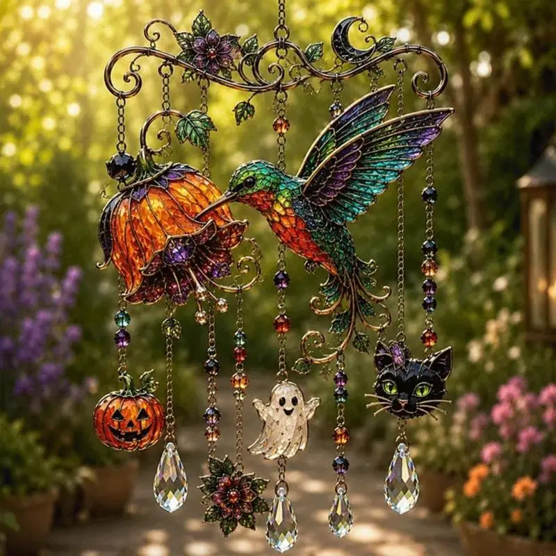 Halloween Indoor Hanging Decors Acrylic Suncatchers Wind Chimes with Dangle Accent for Window Balcony Seasonal Display A2BB