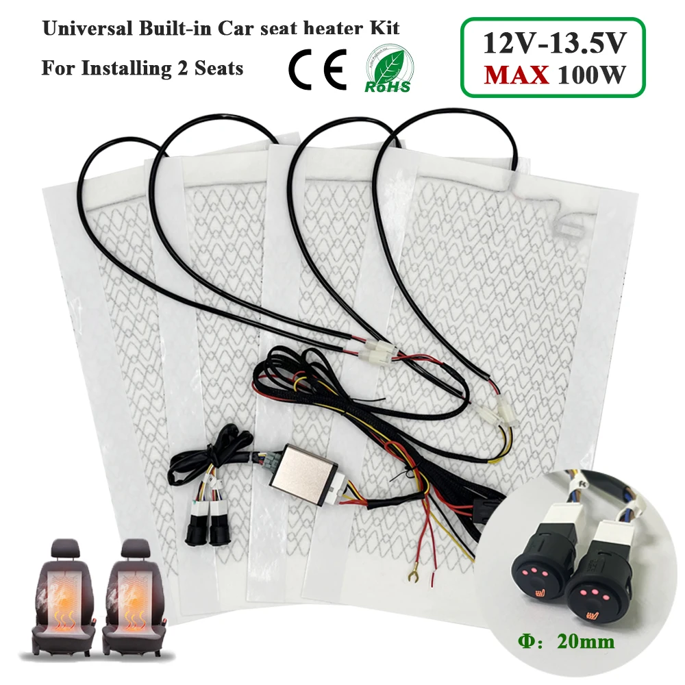 Universele Ingebouwde Autostoel Verwarming Kit Fit 2 Zetels 12 V 100 W Koolstofvezel Verwarming Pads met 3 Niveaus Schakelaar Systeem
