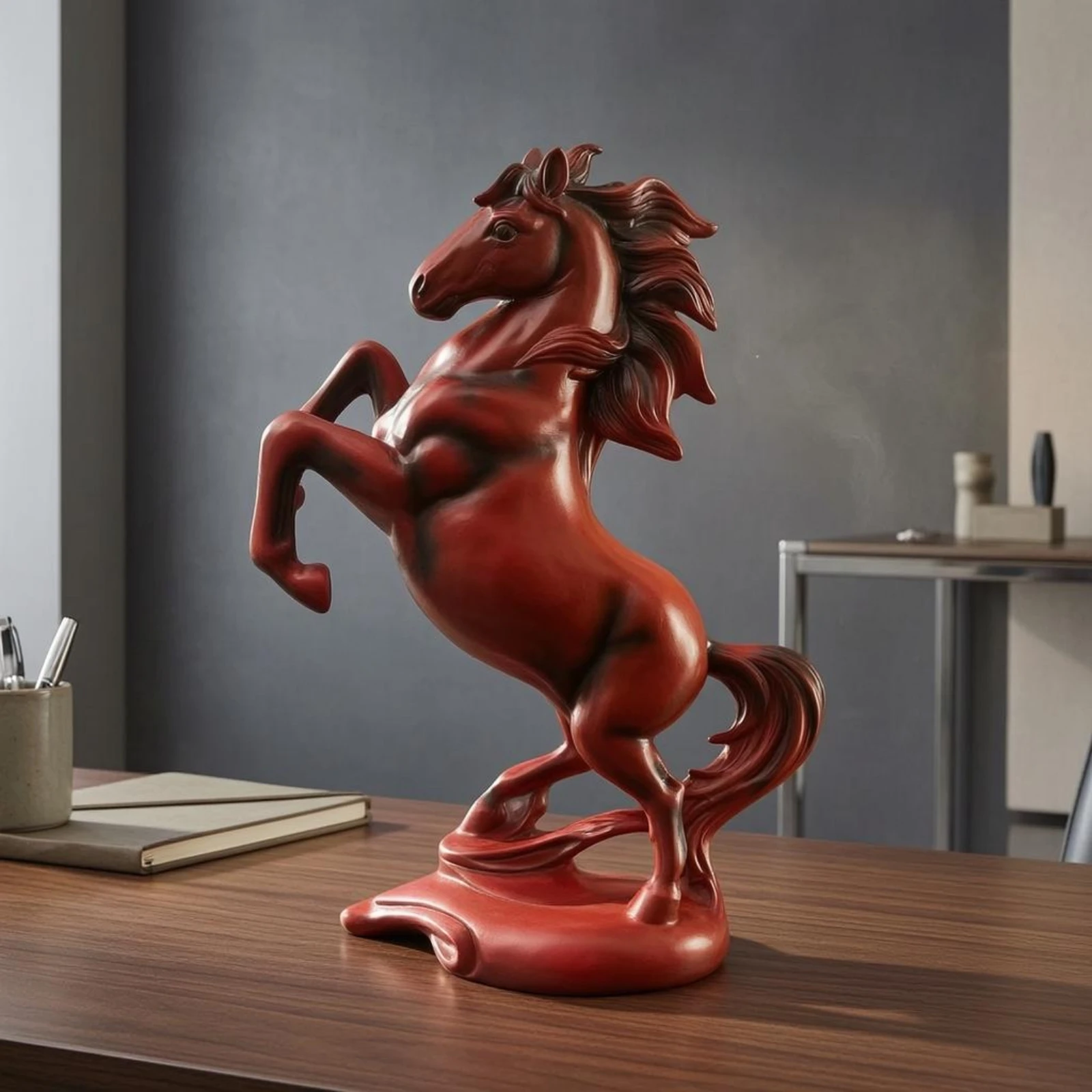 Rearing Horse Statue Glossy Resin Horse Ornament Home Decor Flowing Contours Room Decoration Polished Finish
