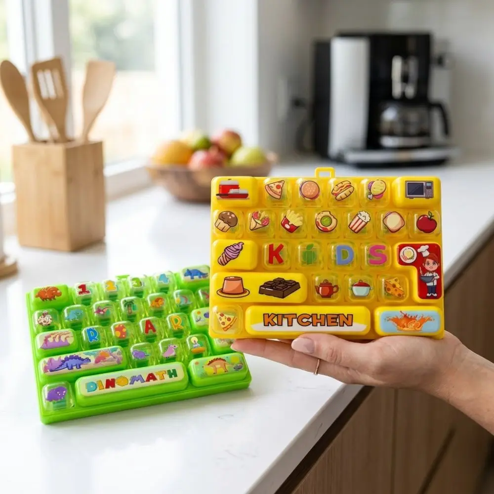 Cartoon 26 Keys Fidget Keyboard Clear Key Sounds Plastic Fingertip Button Key Ring Food Animal Clickable Keys