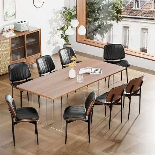 

Dining Chairs Set of 8, Dining Room and Kitchen Chairs, Mid Century Modern Upholstered PU Leather Accent Chair with