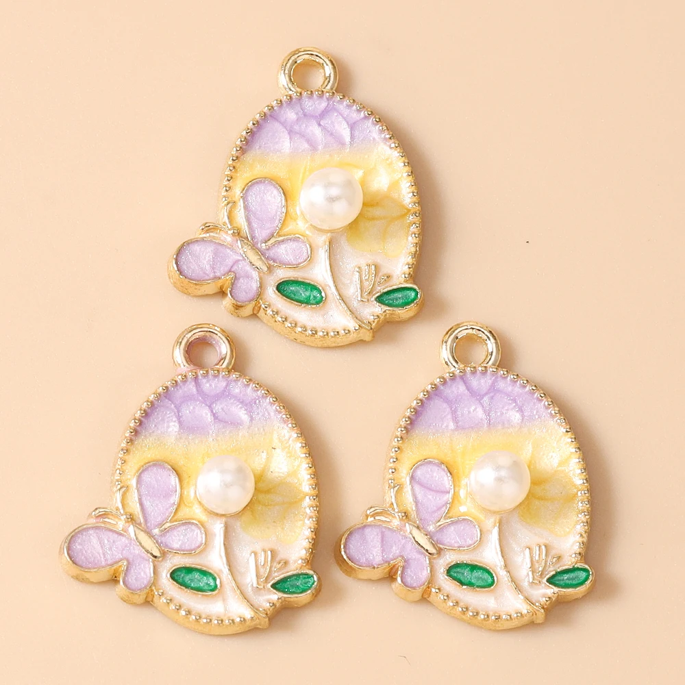 Leslie 10 Stück Kunst-Ölgemälde Perlen-Blumen-Schmetterling-Anhänger für DIY Ohrringe Halsketten Handgemachter Schmuckherstellung – Detail 5