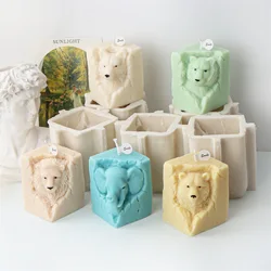 3D Stump Shaped Animal Black Bear Wolf Tiger Elephant Statue Animal Pillar Shape Silicone Candle Mold DIY Resin Tool