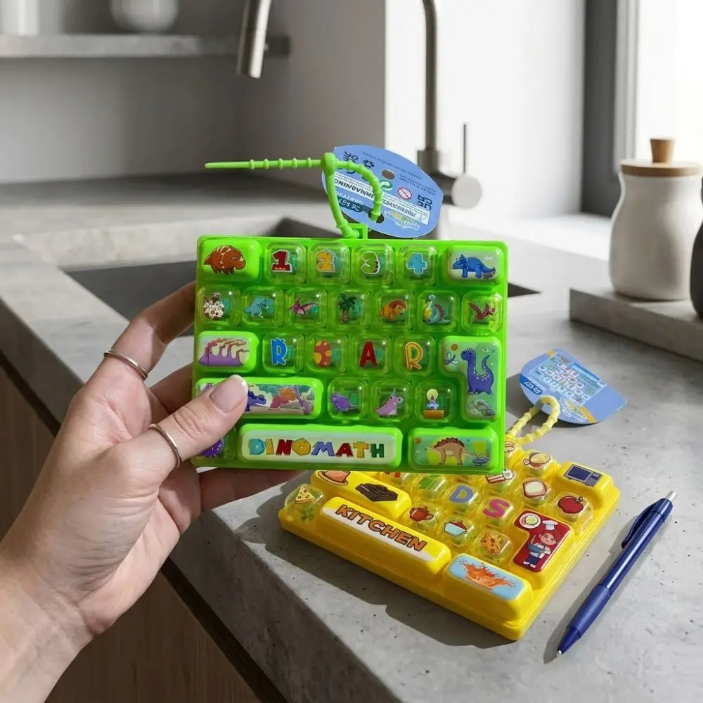 Cartoon 26 Keys Fidget Keyboard Plastic Clear Key Sounds Fingertip Button Key Ring Clickable Keys Food Animal Keyboard Pendant