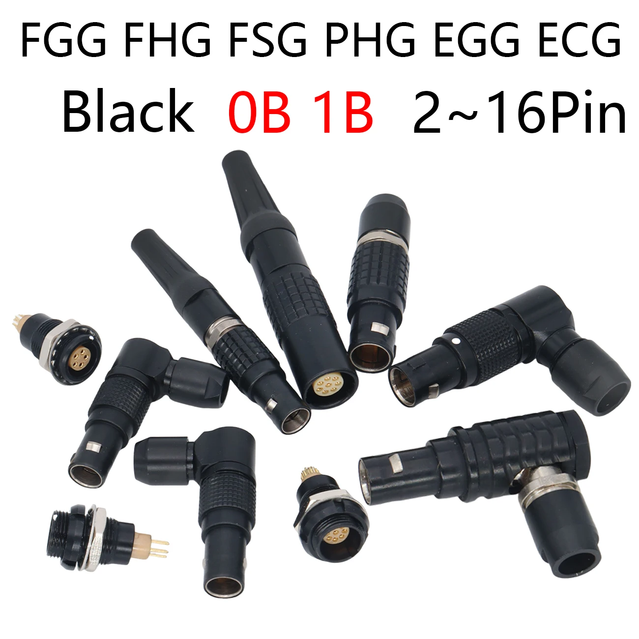 Black FGG FHG FSG PHG EGG ECG 0B 1B Connector 2 3 4 5 6 7 8 9 10 12 14 16Pin Push Pull Connectors Male Plug and Female Sockets