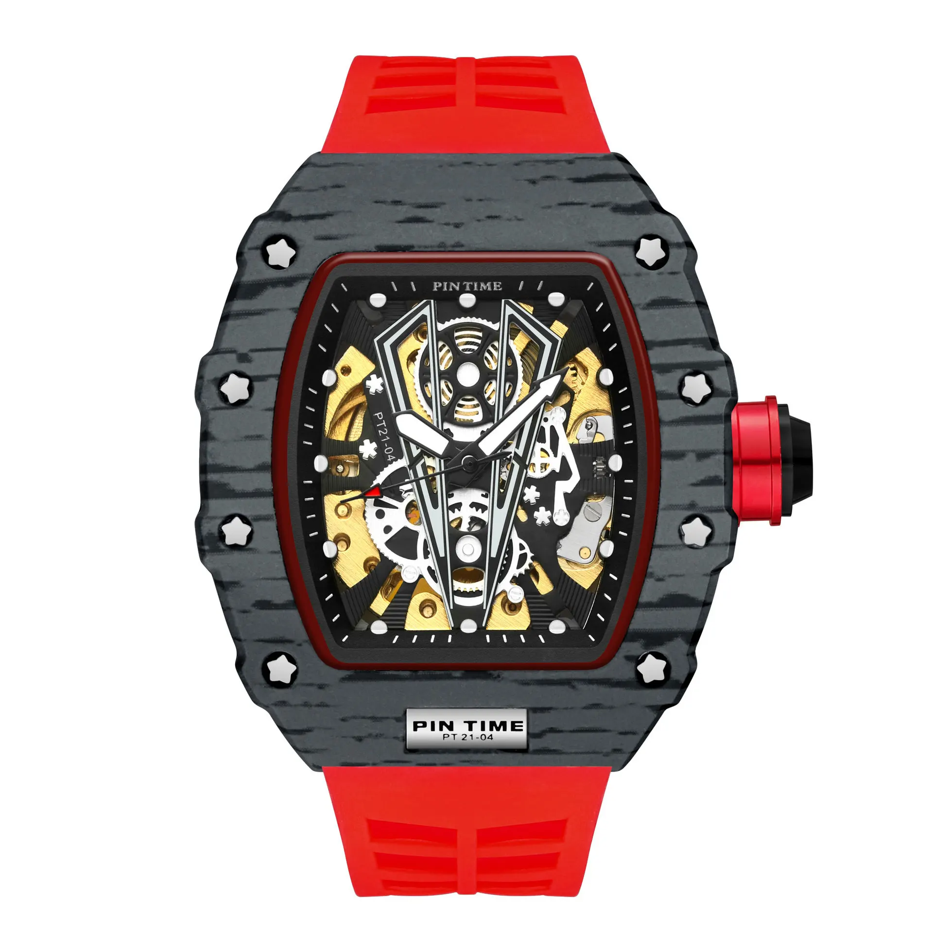 Fashion Mechanical Man Watches Classic RM Desgin Automatic Visable Wristwatch Causal Men Watch Rubber Strap Belt