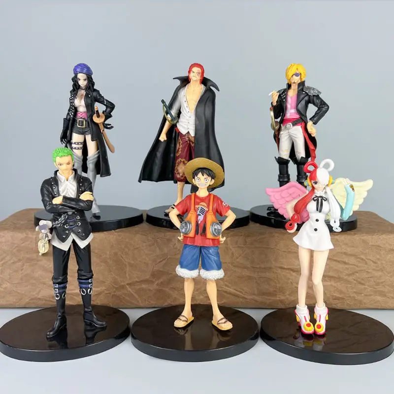 One Piece Action Figures Handheld Anime Theater Version Luffy Shanks Red Haired Zoro Sanji Nami Robin Model Ornament Cross Gifts