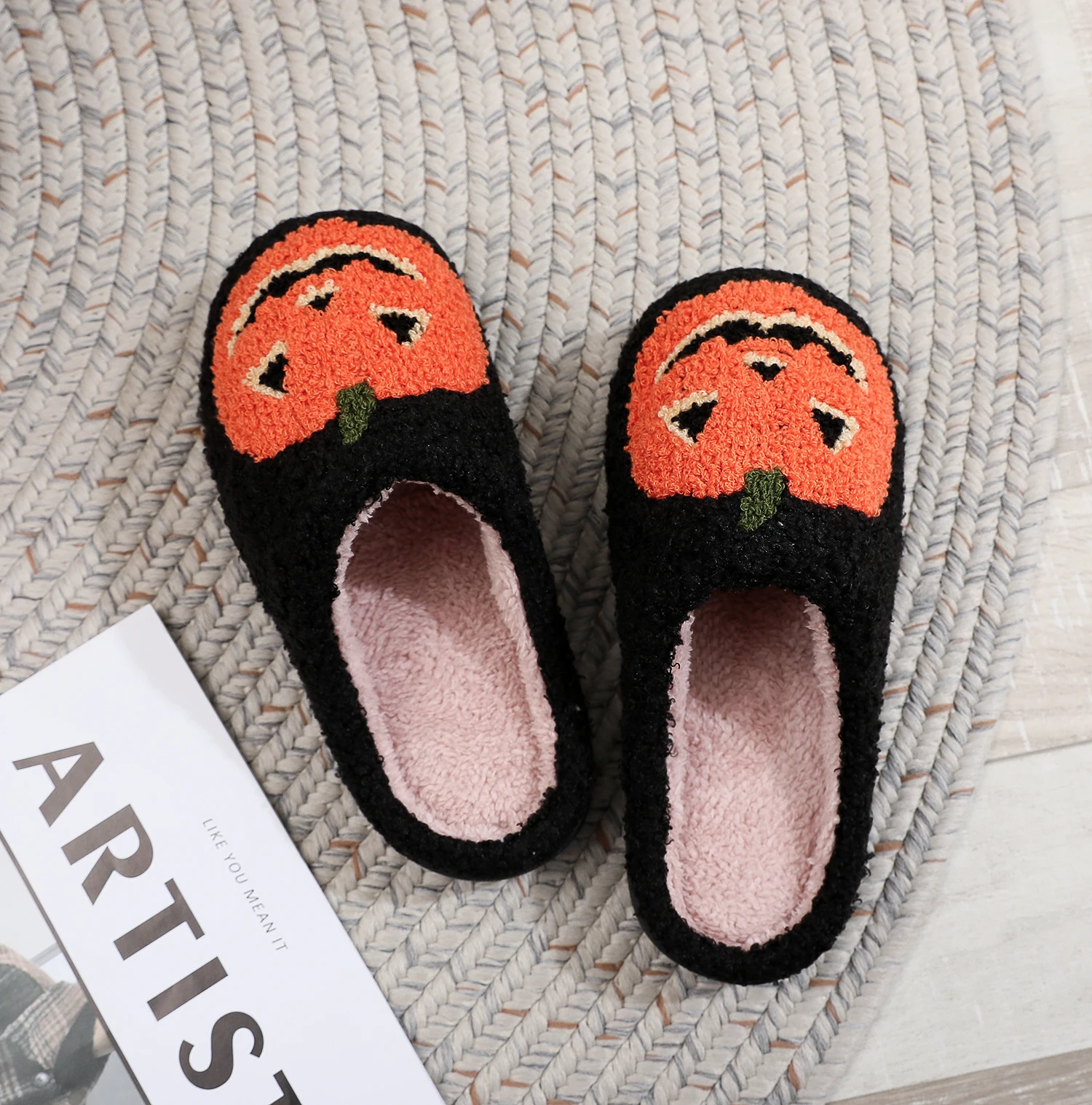 Winter home home pumpkin lantern pattern cotton slippers non-slip thick bottom wool cotton slippers