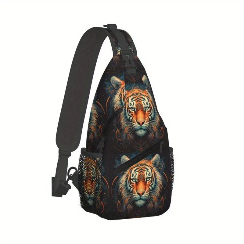 Tiger King Print Crossbody Chest Bag with Adjustable Strap Tiger Print Motorcycle Compatible Suitable for Hiking Cycling Travel