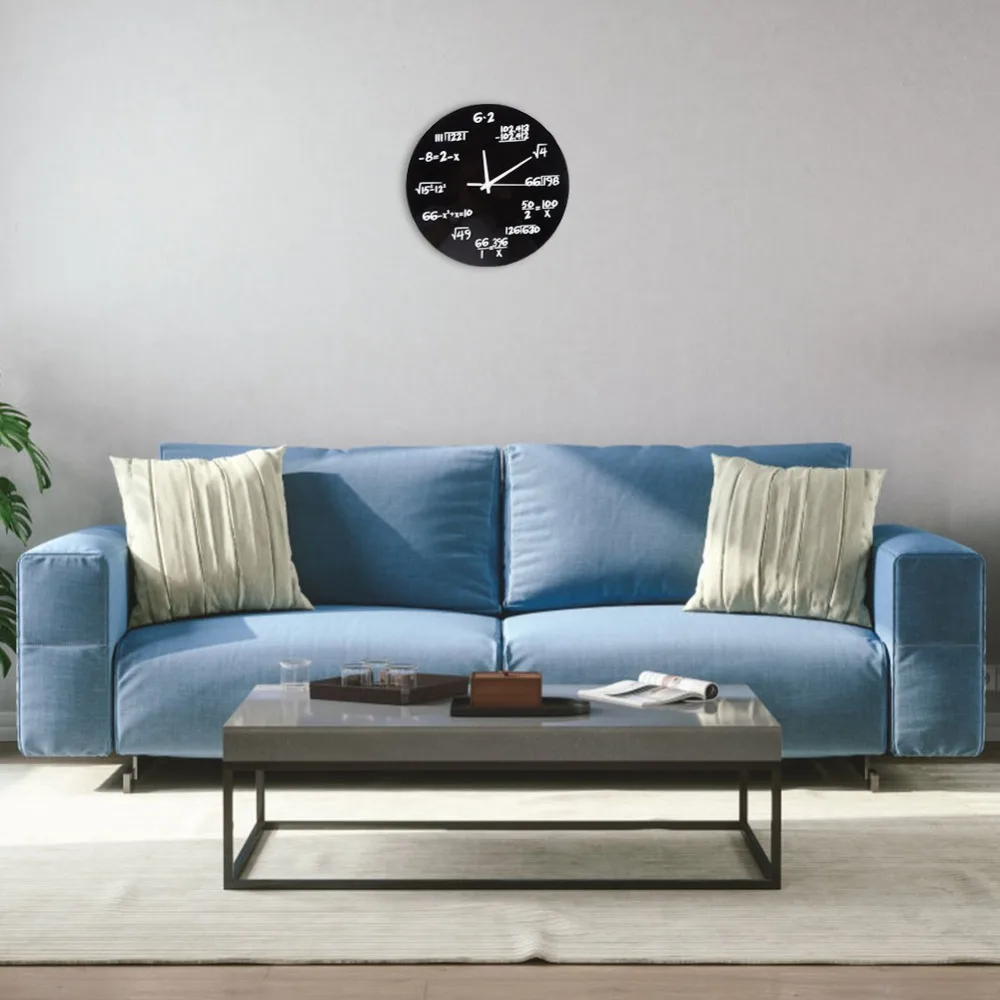 12 Inch Mathematical Wall Clock Black Color Battery Operated Acrylic Wall Clock Silent Operation 3D Design Math Wall Clock