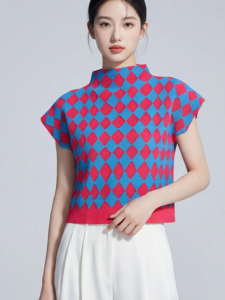 

Качественная женская футболка с коротким рукавом и принтом в горошек, свободного кроя, стройнящая, для повседневной носки, плиссированный топ, модная летняя модель из полиэстера