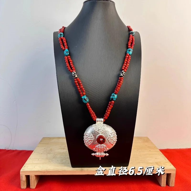 

Китайское тибетское мужское и женское универсальное белое медное посеребренное ожерелье ручной работы в черной коробке