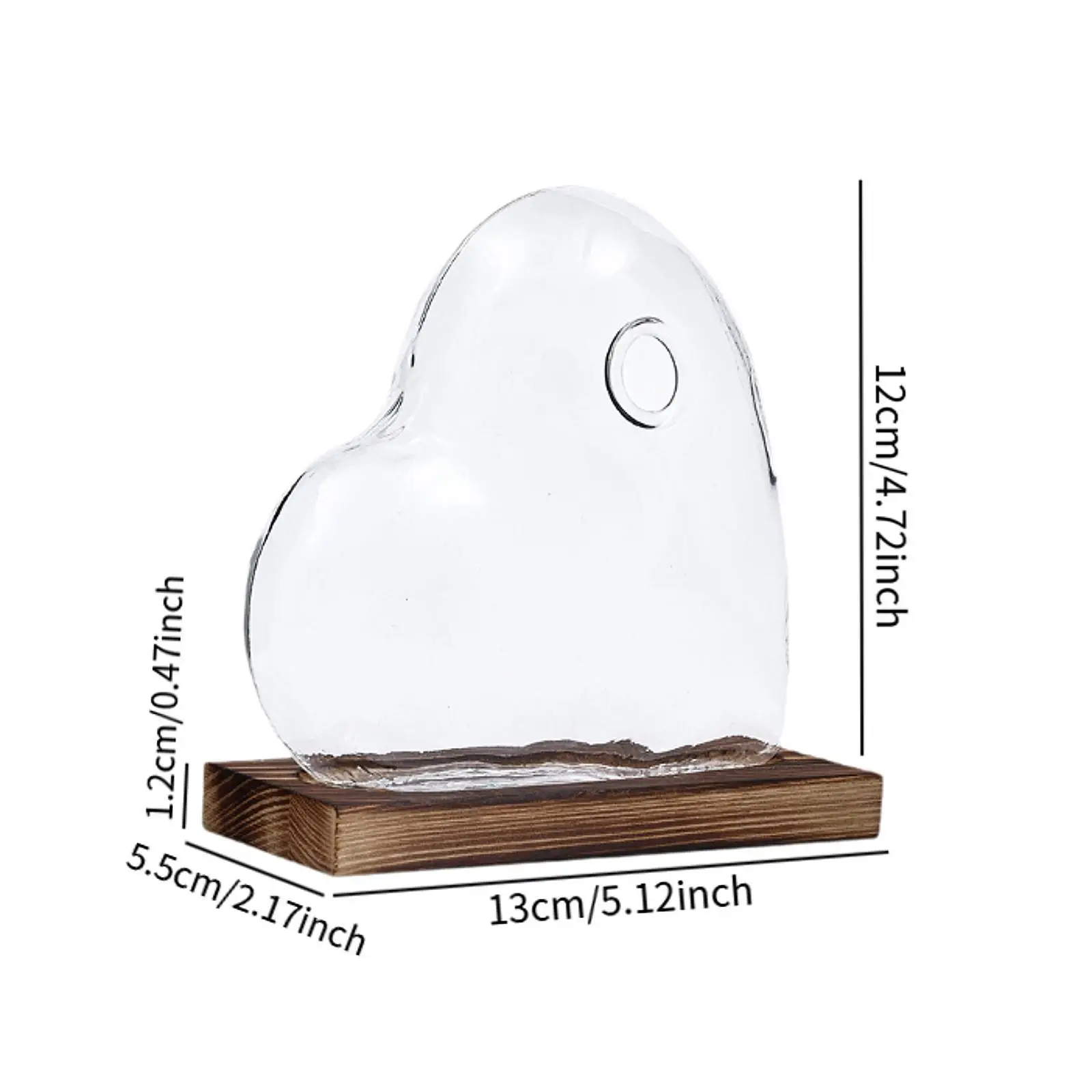 Modern Glass Propagation Vase with Wooden Base Heart Shaped Plant Holder for Living Room Desk Windowsill Decoration
