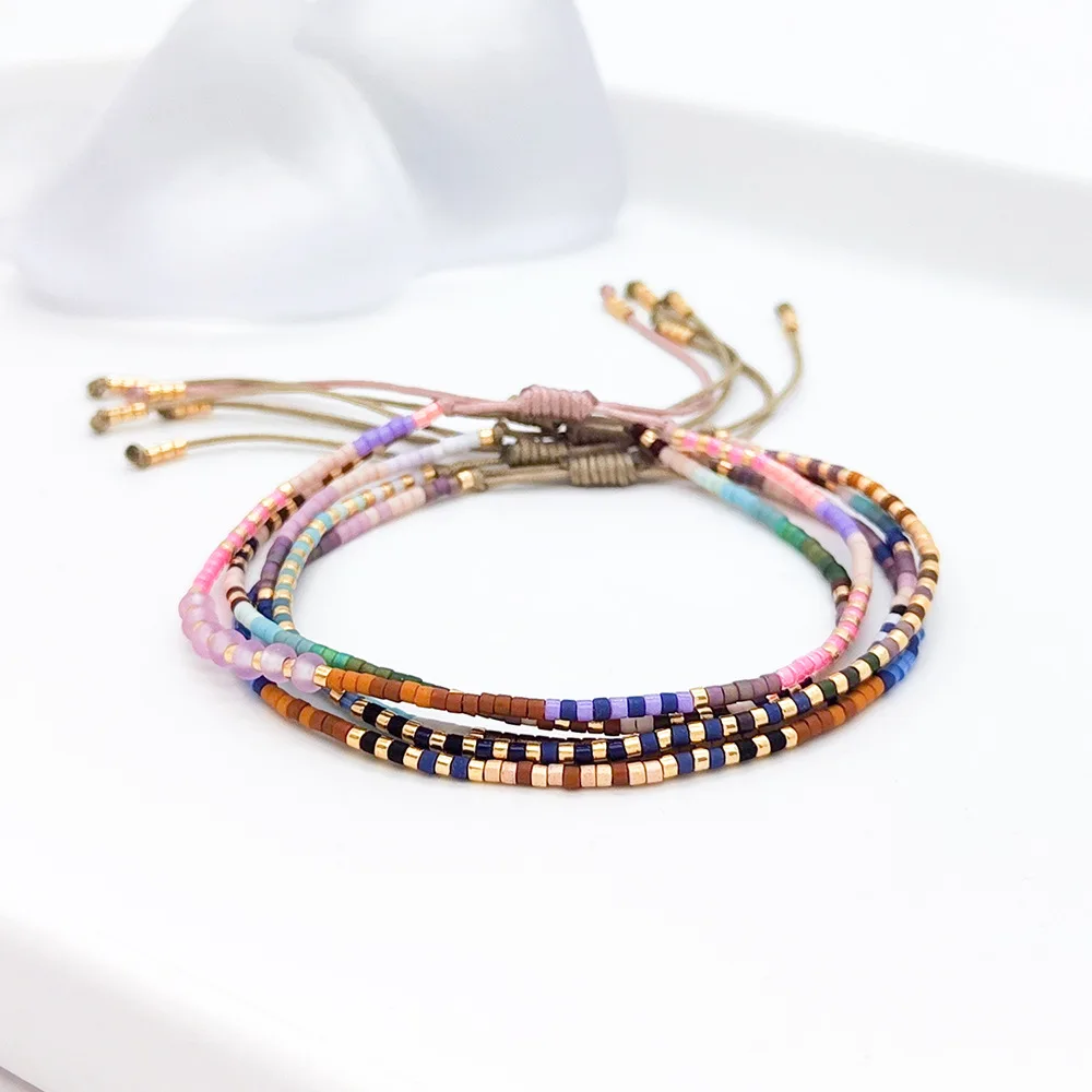 

Beaded bracelet Originality Chroma Hand knitting Gradient color Female Bohemia Adjustable Tide Simple Rice bead bracelet