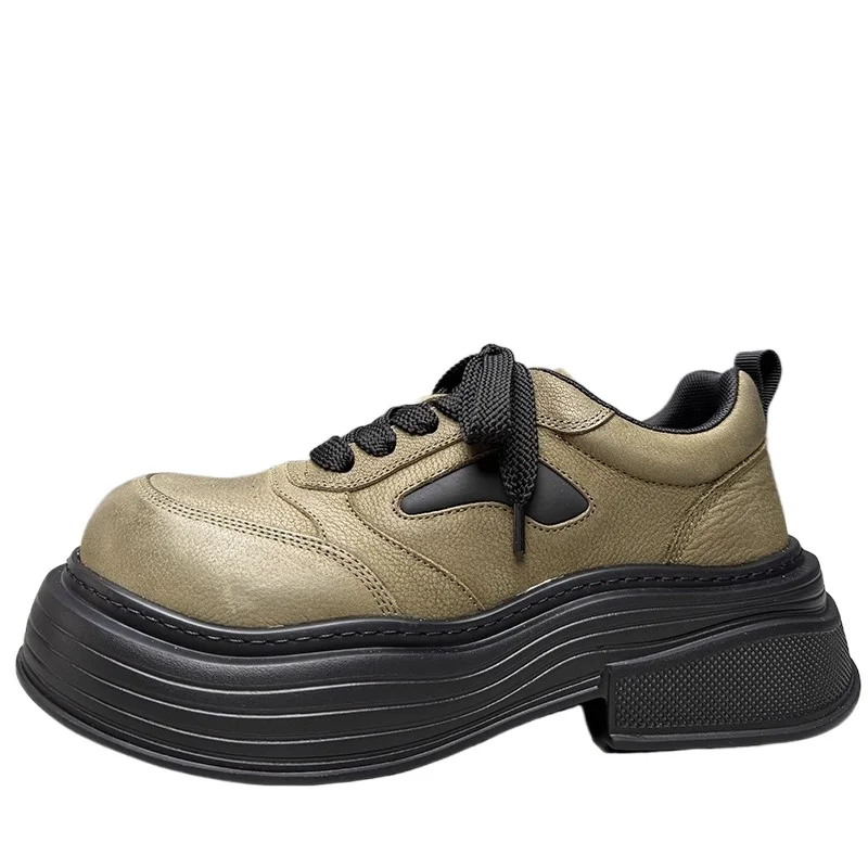 

Retro Thick-soled Big Head Slightly Warped Tooling Shoes Men's Genuine Leather Heightening Shoes Comfortable Casual Derby Shoes