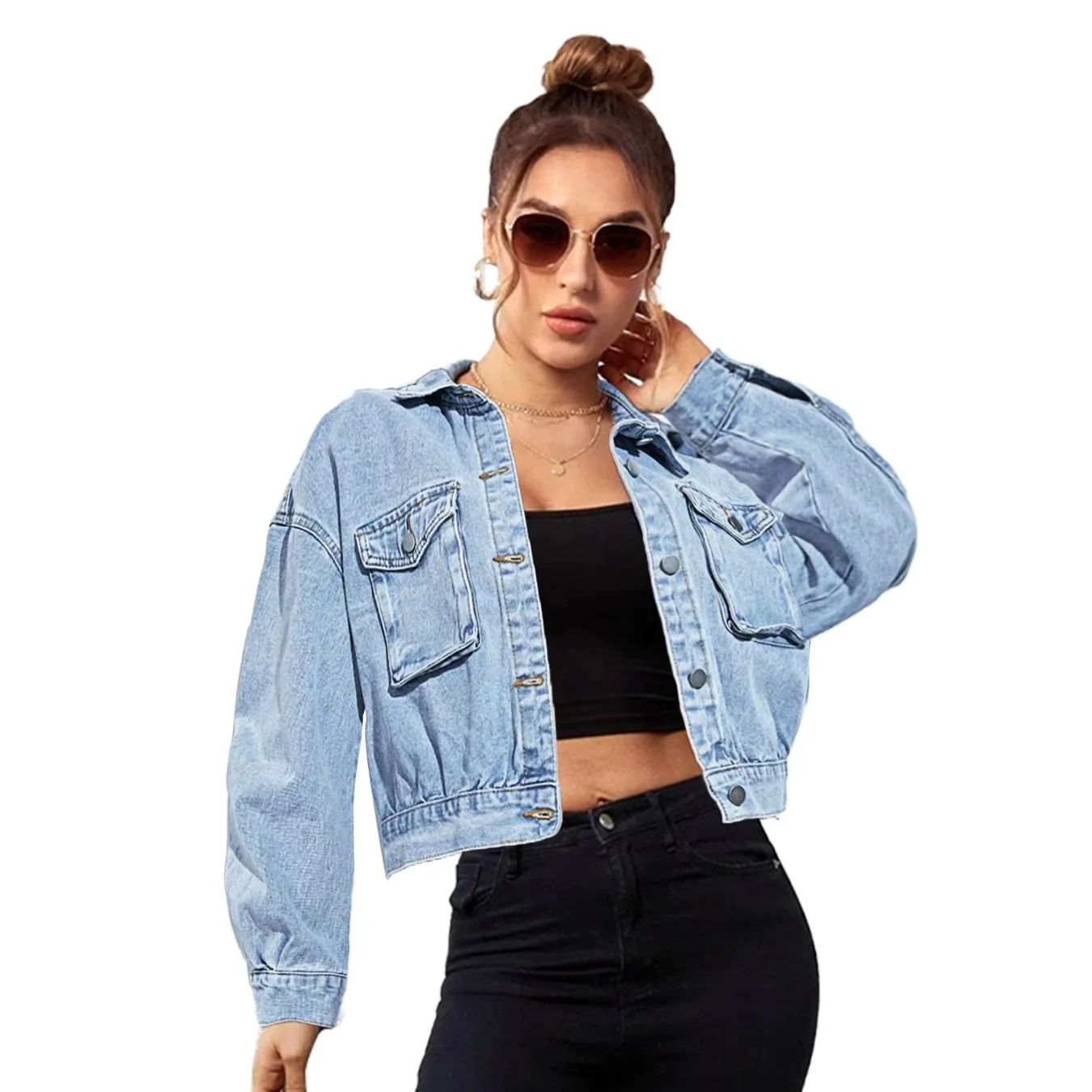 2023 Automne Hiver Nouveau Denim Veste Pour Femmes Mode À Manches sulfCourt Jeans Manteau Casual Dames Vêtements XS-L