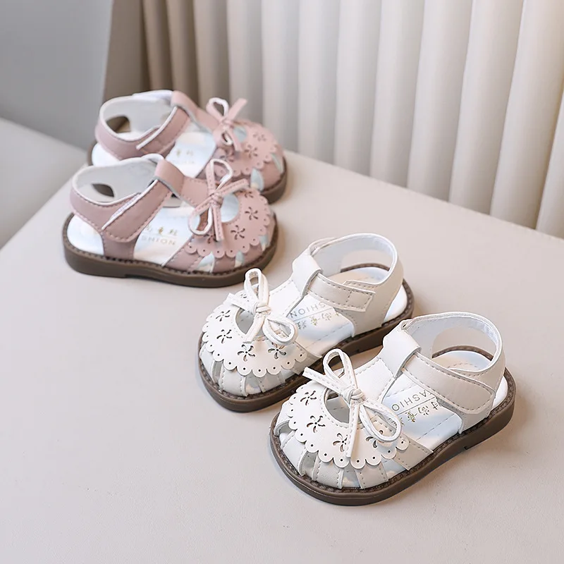 Zapatos 2026Summer New Girls' Bow Sandals Comfort Non Slip Kids Beach Shoes Simple Versatile Anti Collision Baby Shoes Sandalias