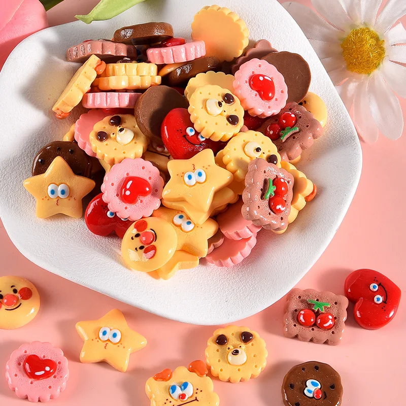 100pcs Kawaii Mini Simulation Biscuits Resin Flatback Cabochon DIY for Phone Case Hairpin Keychain Earrings Scrapbook Decor