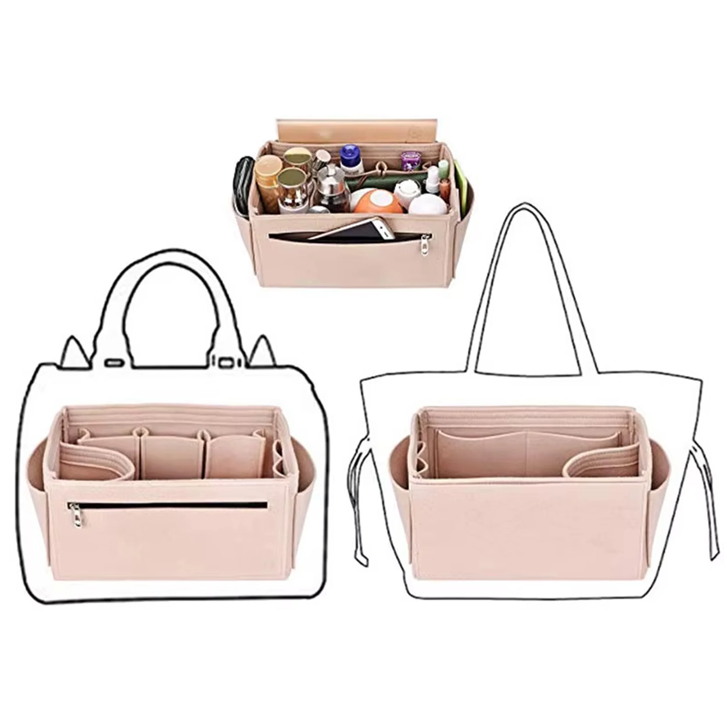 Make up Organizer Felt Cloth Handbag Organizer Insert Bag Travel Inner Purse Portable Cosmetic Bags Fits Speedy Neverfull