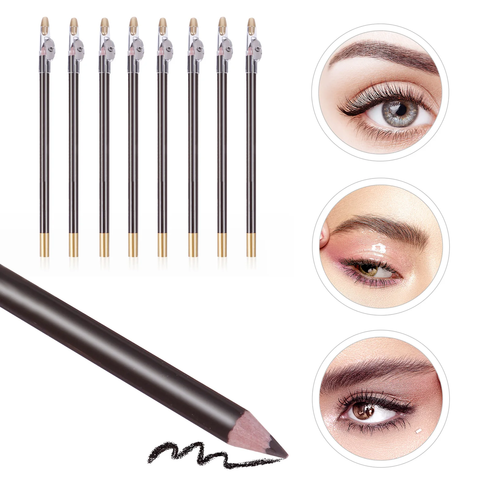 8 قطع من أقلام الحواجب المقاومة للماء والعرق، مبراة مدمجة تدوم طويلاً، لمسة نهائية طبيعية للنساء، أداة مكياج