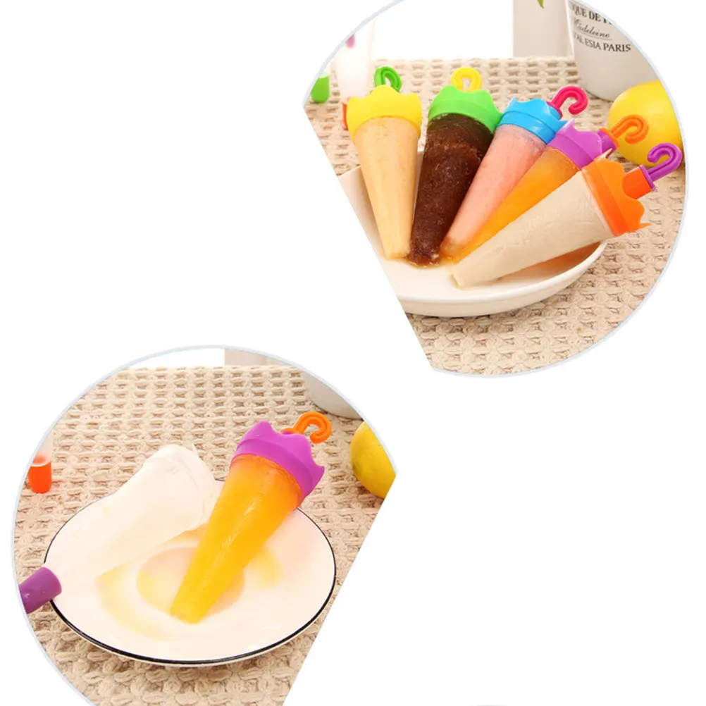 6-Piece Umbrella-Shaped Ice Lolly Molds Set Food-Grade PP Reusable Ice Pop Maker for Juice Yogurt Fruit Puree Party Picnic