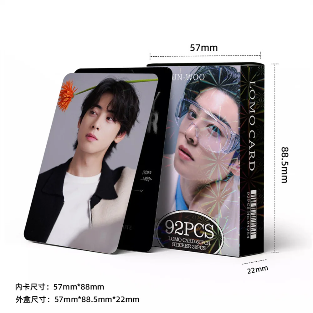 92pcs Kpop Cha Eun Woo Photo Card LOMO Card JINJIN MJ Yoon SanHa Moon Bin ASTRO Stickers and Postcard Fans Gift Collection