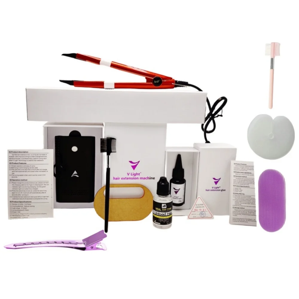 Vライト技術-ヘアエクステンション,無味テープ,接着剤付き赤いツールキット