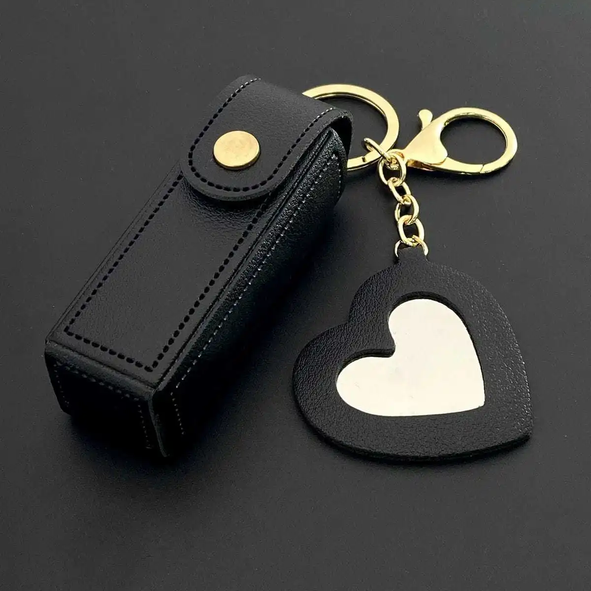 Modische Aufbewahrungstasche aus Leder für Lippenstift, Schlüsselanhänger, Mini-Tasche, Schlüsselanhänger-Schutzhülle mit Spiegel, Mädchen-Schlüsselanhänger, Geschenk für Frauen – Detail 5