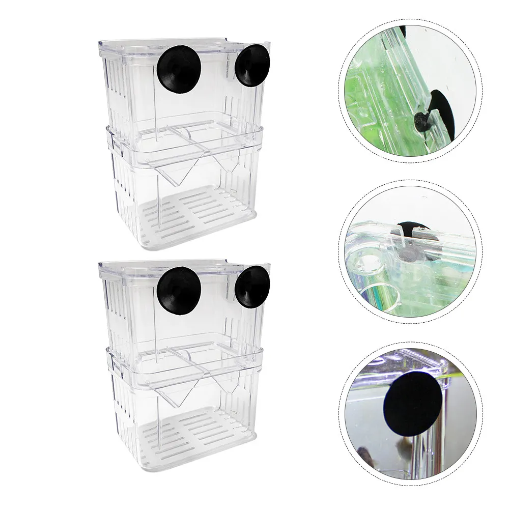2Pcs Fish Hatching Box Acrylic Double Layer Transparent Cover for Fry Breeding Tank Box Fish Fry Isolation Incubator Breeding