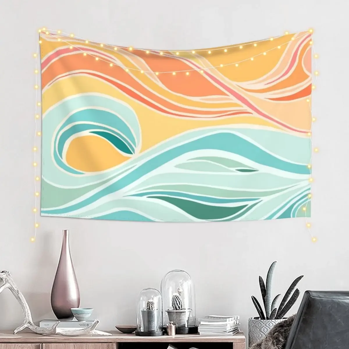 Sea Breeze, Minimal Nature Ocean Photography, Scenic Landscape Pastel Luxe Tapestry Hanging Wall Tapestry