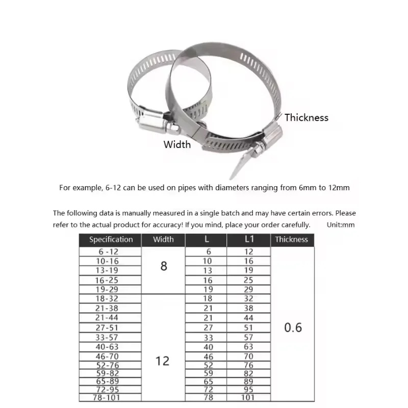 6~311mm 304 Stainless Steel Handle Hose Clamp Tool Accessories Adjustable Water Pipe Fixing Hand Twist Pipe Hoop Oil Pipe