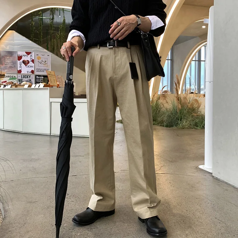 

Мужские брюки на каждый день: весенне-осенние, однотонные, прямые, свободные, простые, базовые, в корейском стиле, новые модные плиссированные штаны