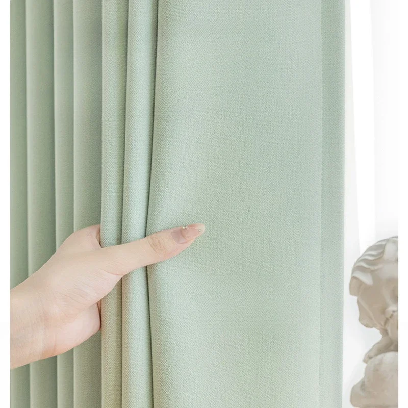 

European Cream Green High-end Chenille Blackout Curtains High-end Solid Color Curtains for Living Dining Room Bedroom Custom