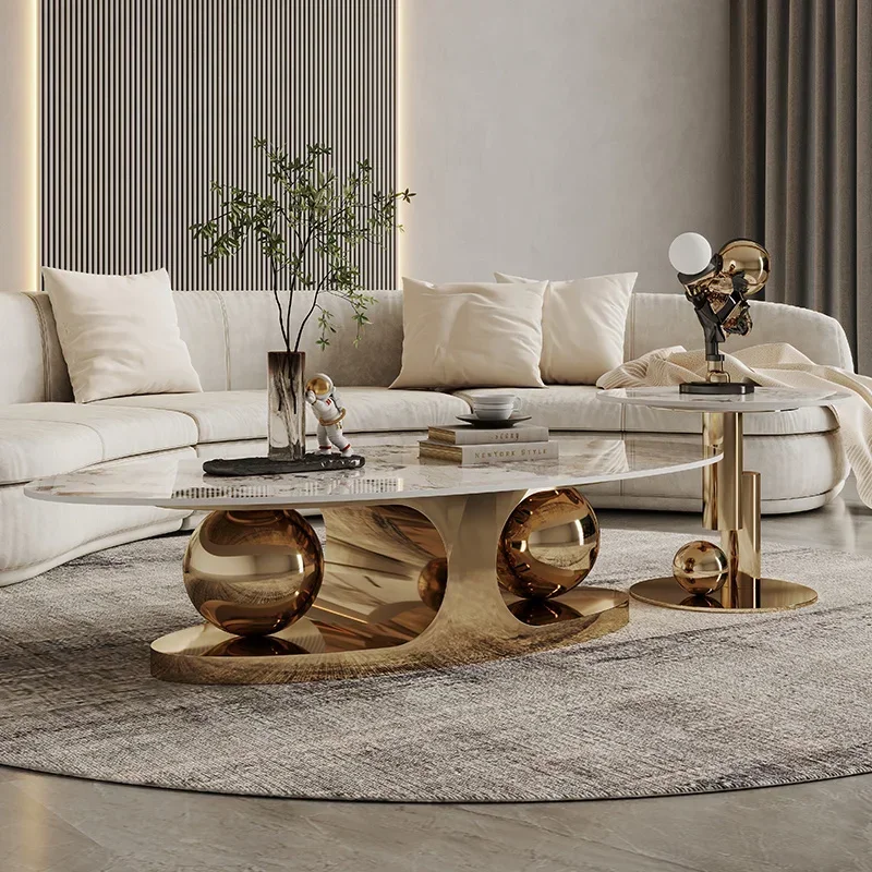 

Premium Coffee Table Metal Hardcover Marble Design Entryway Round Stone Coffee Table Balcony Metal Mesas Kawowy Home furniture