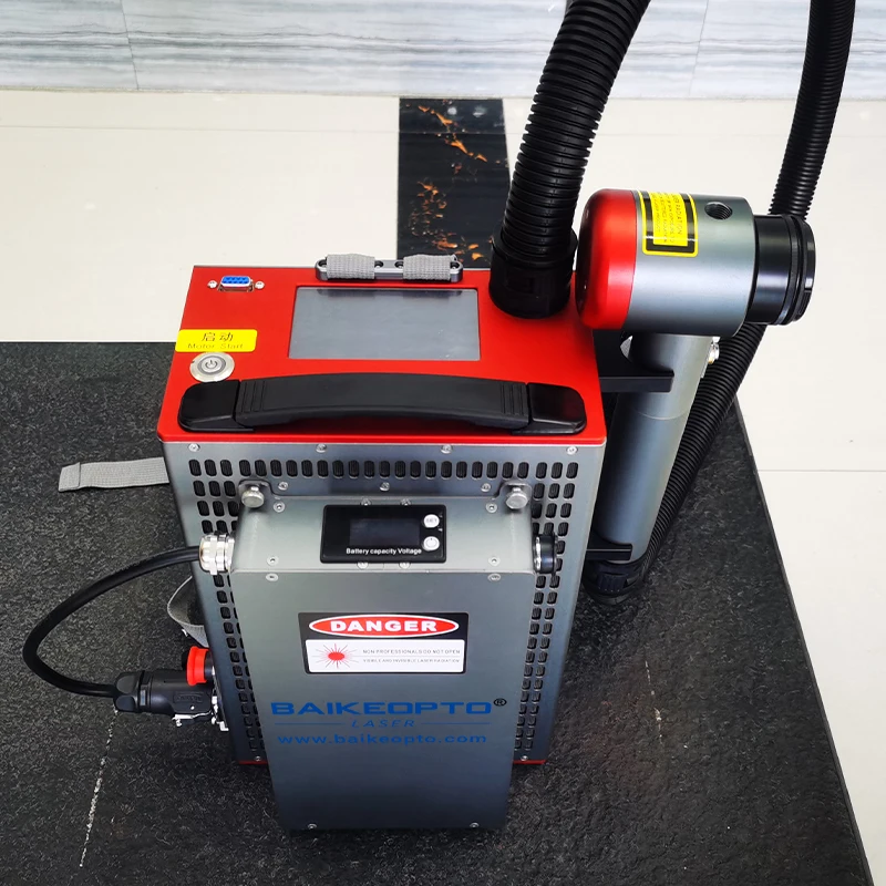 BAIKEOPTO 100W Backpack Air Cooling Pulse Fiber Laser Rust Removal Mold Cleaner adopt JPT-100W series laser