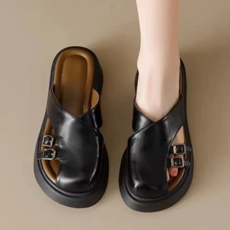 

Новые женские тапочки на платформе, обувь на среднем каблуке, дизайнерские классические босоножки на каблуке, модные элегантные шлепанцы 2025 года, платье Zapatillas