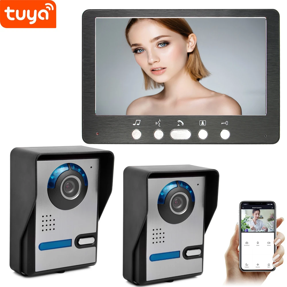 

Wired 7 inch Screen Wifi Video Door Phone Intercom Entry System 1 Monitor Support TF Card Record + 1 RFID Doorbell HD Camera