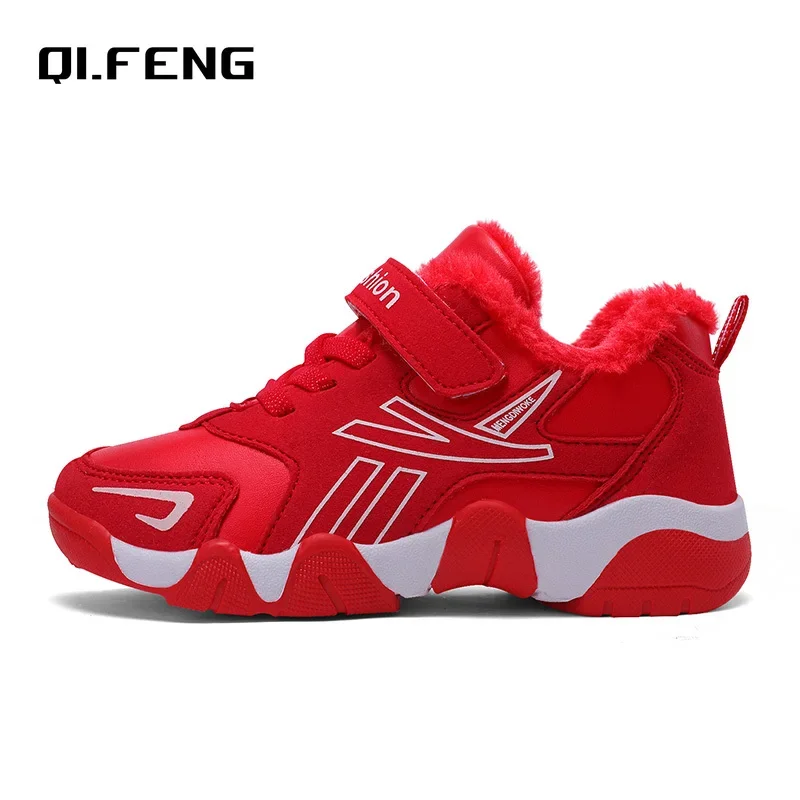 New Four Season Children Casual Shoes Baby Girls Red Waterproof Star Summer Mesh Footwear Child Winter Warm Fur Sneakers Leather