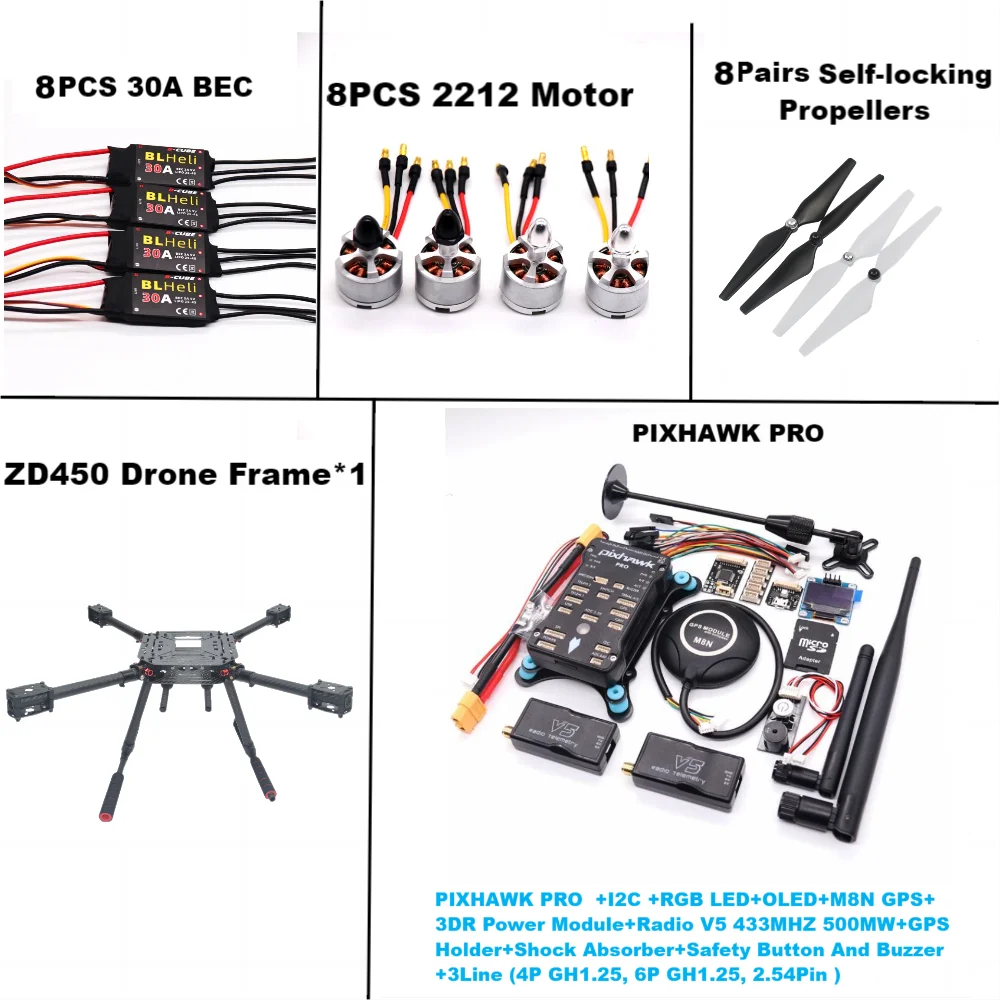 F450 PIXHAWK PRO M8N Dual motor  Flight FiberFrame Kit Ardupilot 100MW Radio Telemetry Quadcopter BLHELI 20A 2212 Motor ESC