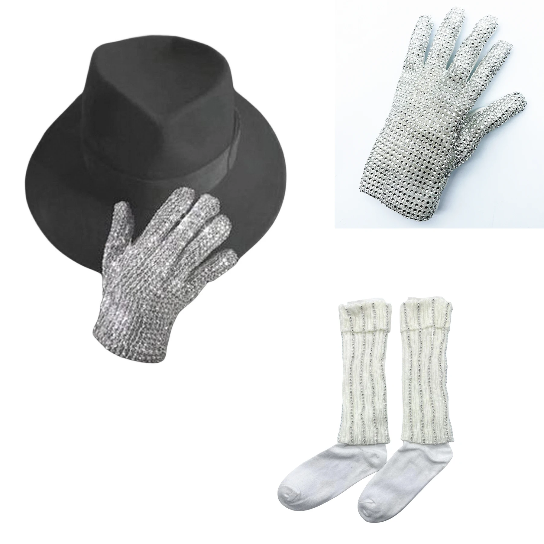 Impersonator Michael Joseph Jackson Costumes Prop Hat Fedroa Glove  Socks Handmade for Audlts Impersonator