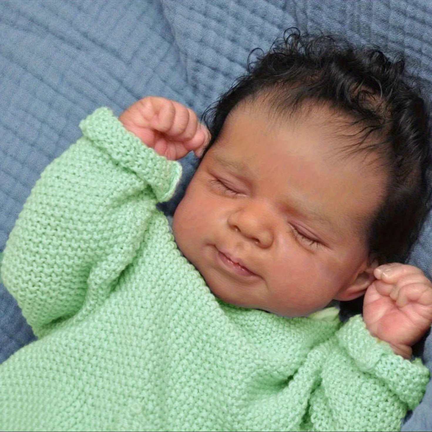 

BZDOLL 45 CM Asleep Reborn Baby Doll Toy Cloth Body Vinyl Limbs Lifelike Black Brown Skin Smile Babies Doll Kid Birthday Gift