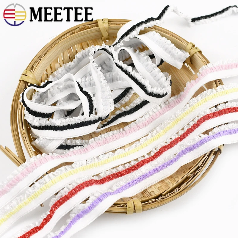 

10Meters 12mm Color Pleated Elastic Band Underewear Bra Strap Decor Rubber Bands Dress Lace Trim Stretch Tape Sewing Accessories