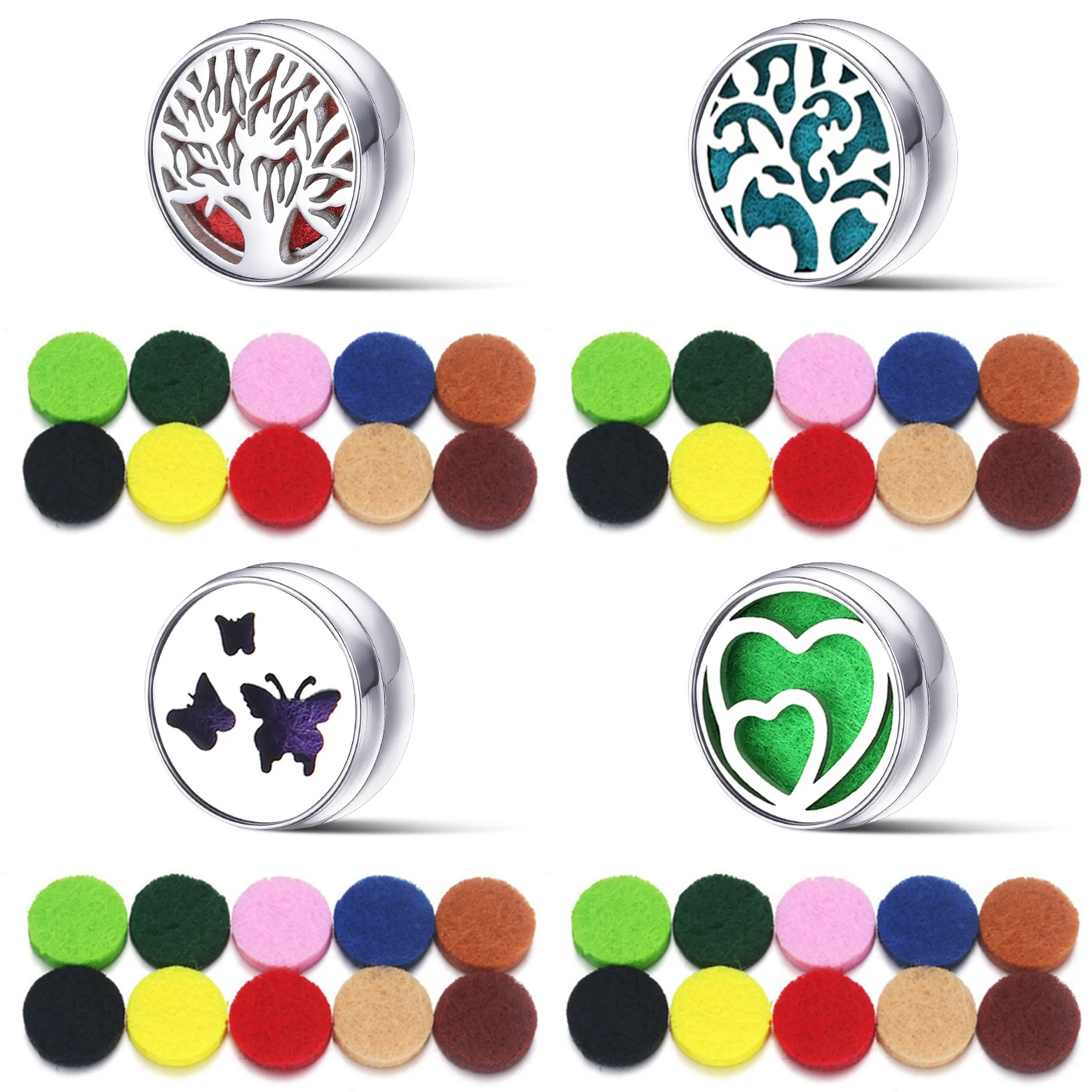12mm Aromatherapy Collar Brooch Diffuser Locket Stainless Steel Tree of Life Hollow Pattern Neutral Essential Oil Perfume Buckle