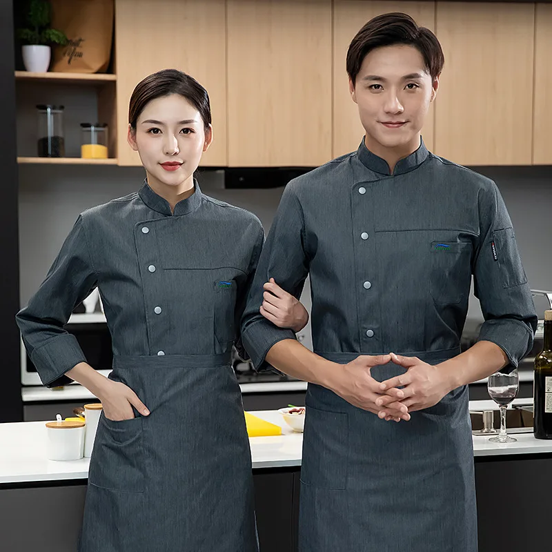 Chef Uniform Spring, Autumn and Winter Kitchen Kitchen Canteen Restaurant Restaurant Work Wear Men's and Women's Chef Overalls L