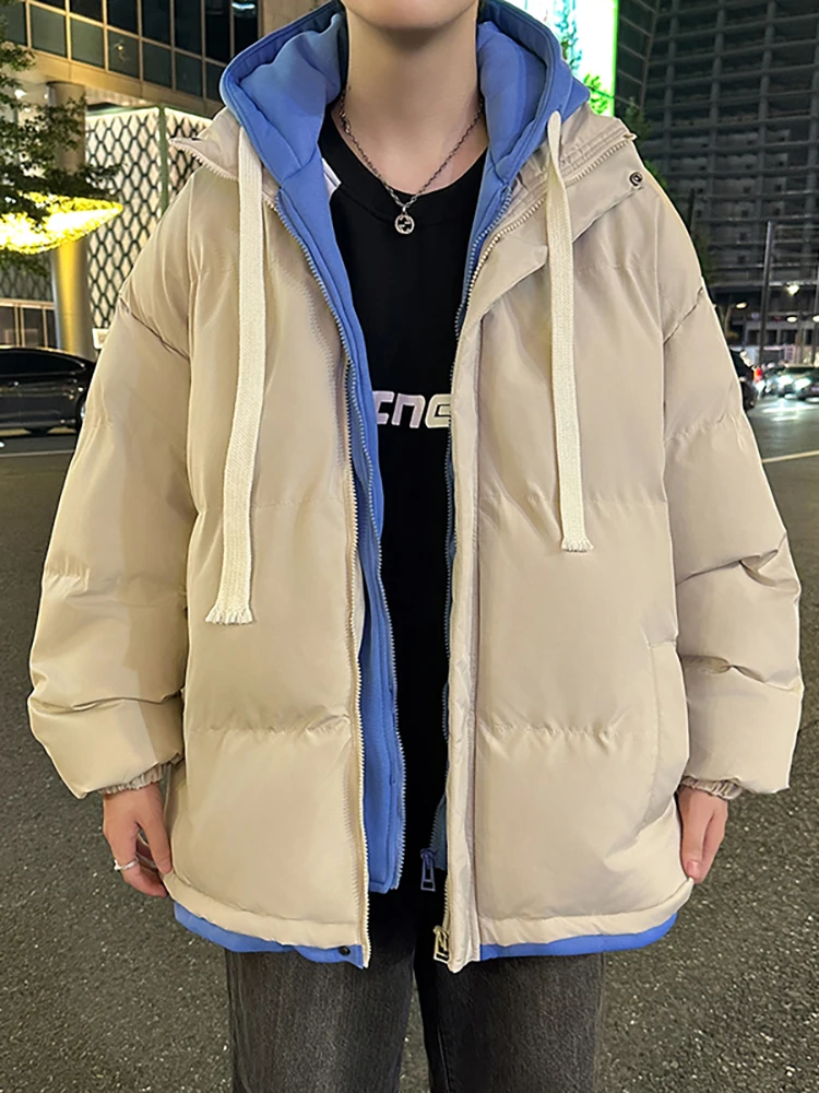 

Casual Men's down Cotton Jaet Autumn Winter Warmth Bread Sle Zipper Hooded Stand Fit Youth Faion Thiened Coat