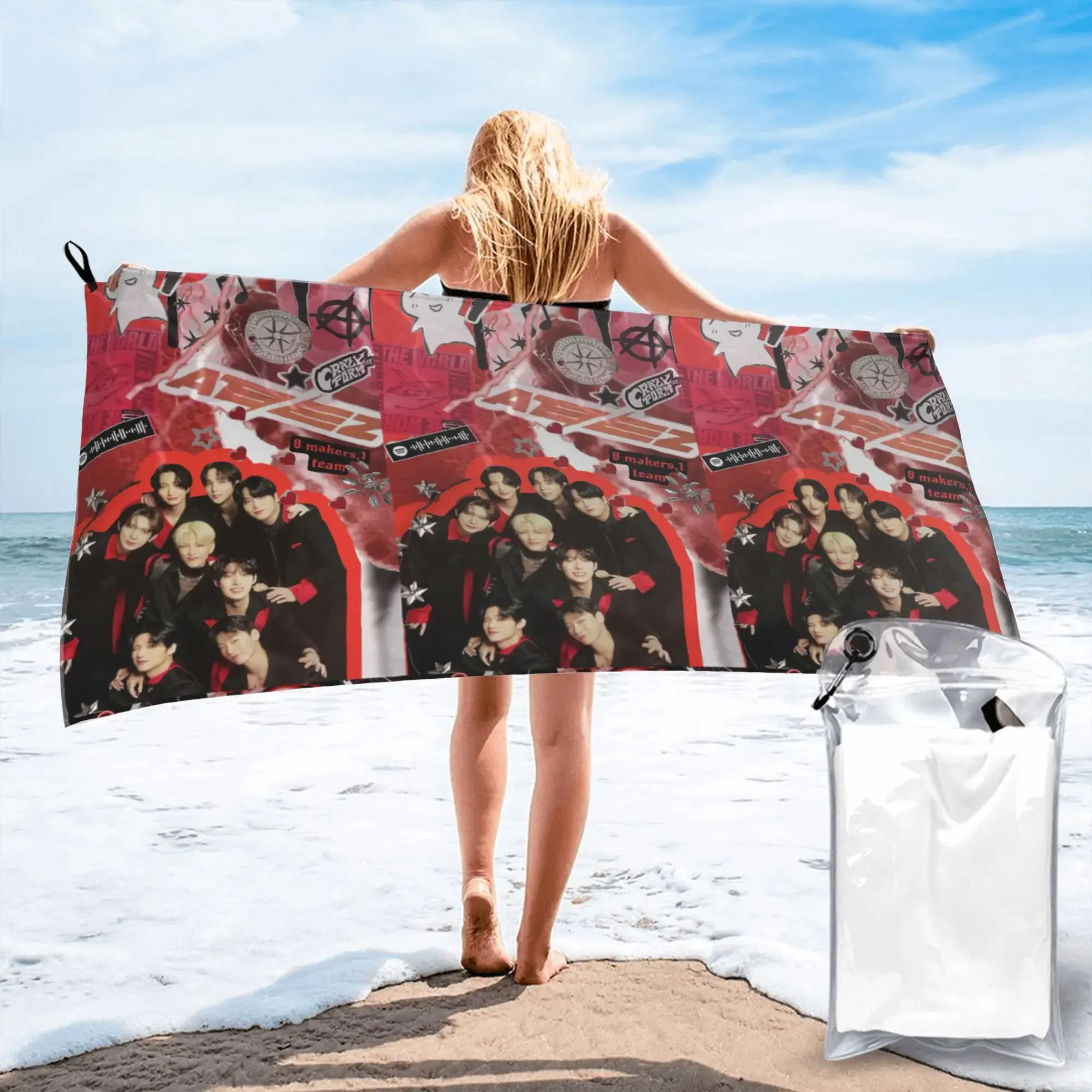 

Kpop Star Singer Idol ATEEZ ATINY Beach Towel Soft Microfiber Quick Dry Absorbent Quick Towels For Yoga