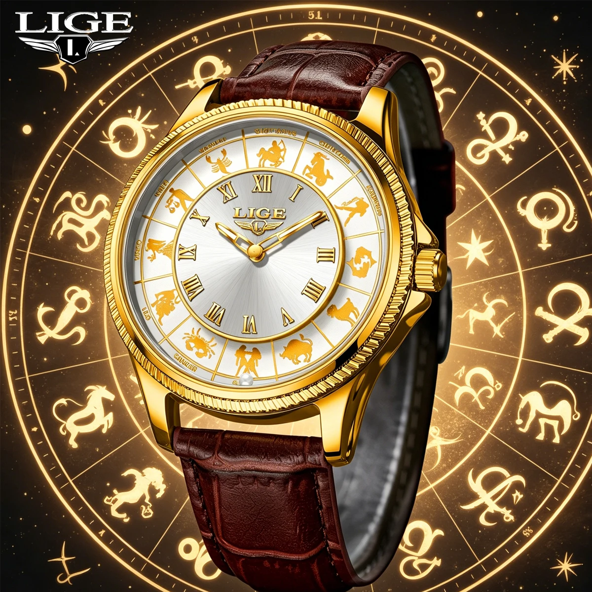 LIGE 2026 Montre de Luxe Tendance pour Homme Étanche Lumineuse Date Constellation Quartz Montre-Bracelet