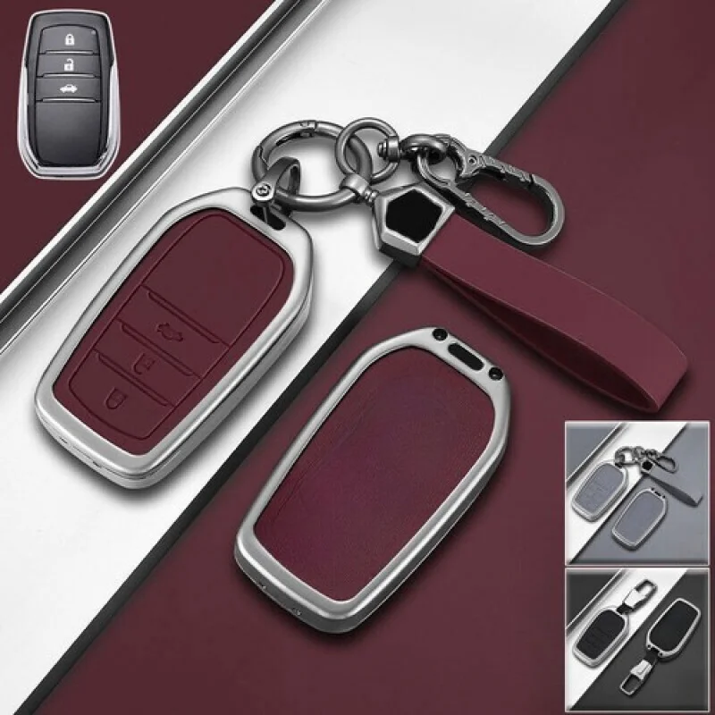 

A+ Zinc Alloy Leather Car Key Case Cover For Toyota Prado Camry Innova Highlander