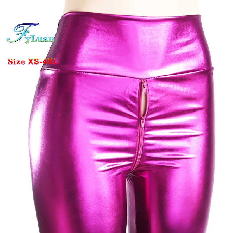 

Women's Purple Double Zipper Open Crotch Pants, Punk Rock Sexy Legging Tight Nightclub Ankle-Length Trousers, Plus Size, XS-4XL