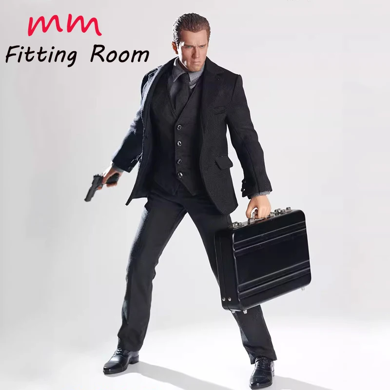 JO25X-09 1/6 scale Male Suit coat grey Shirt black tie Model Fit 12'' Strong Muscle Male Soldier Action Figure Body Doll